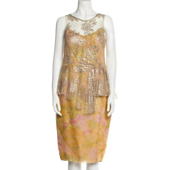 Badgley Mischka Peach Floral Dress – Size 14 – Scoop Neck – Sleeveless - Picture 7 of 9
